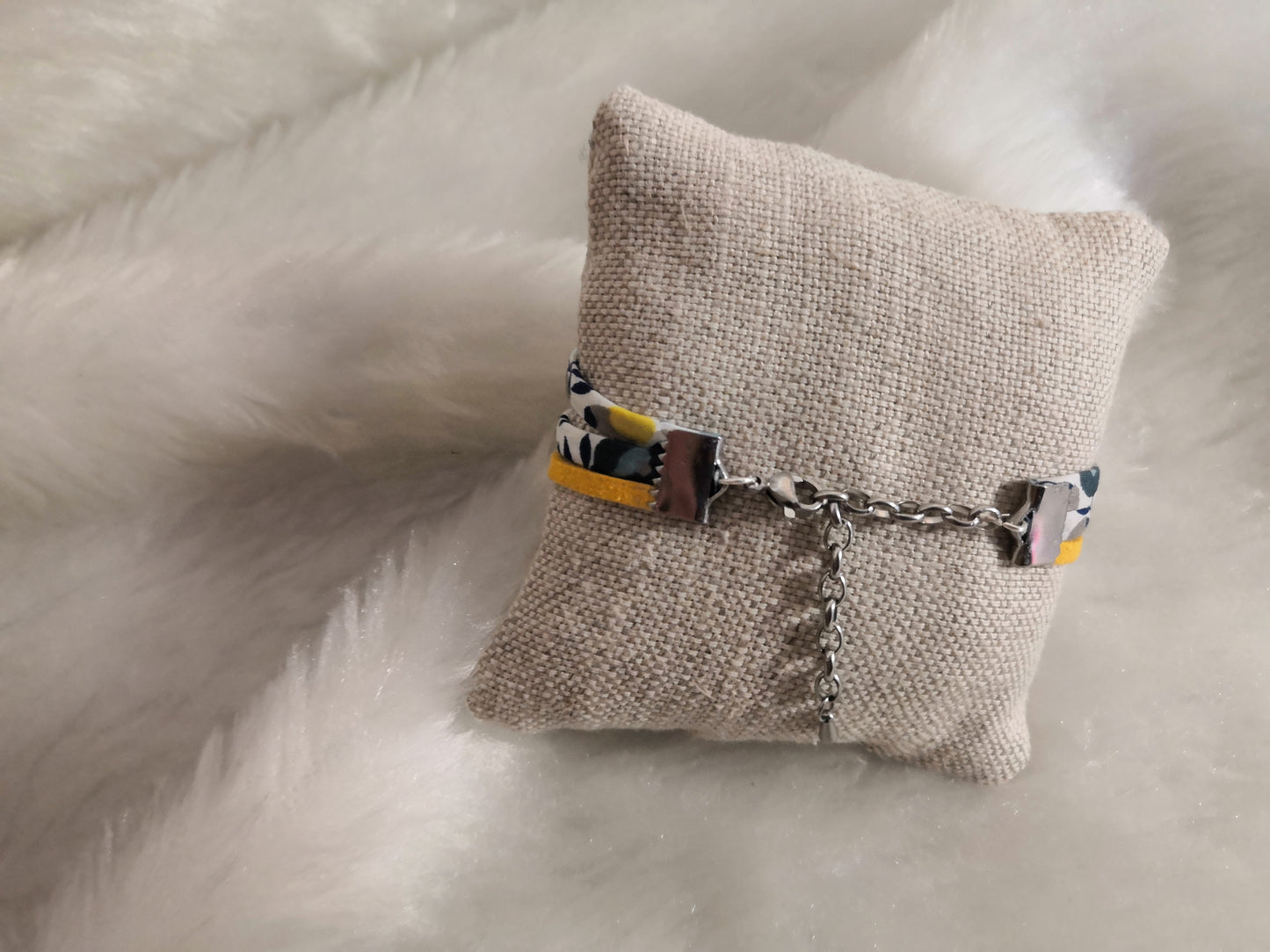 Bracelet en liberty 3 cordons - bleu & jaune