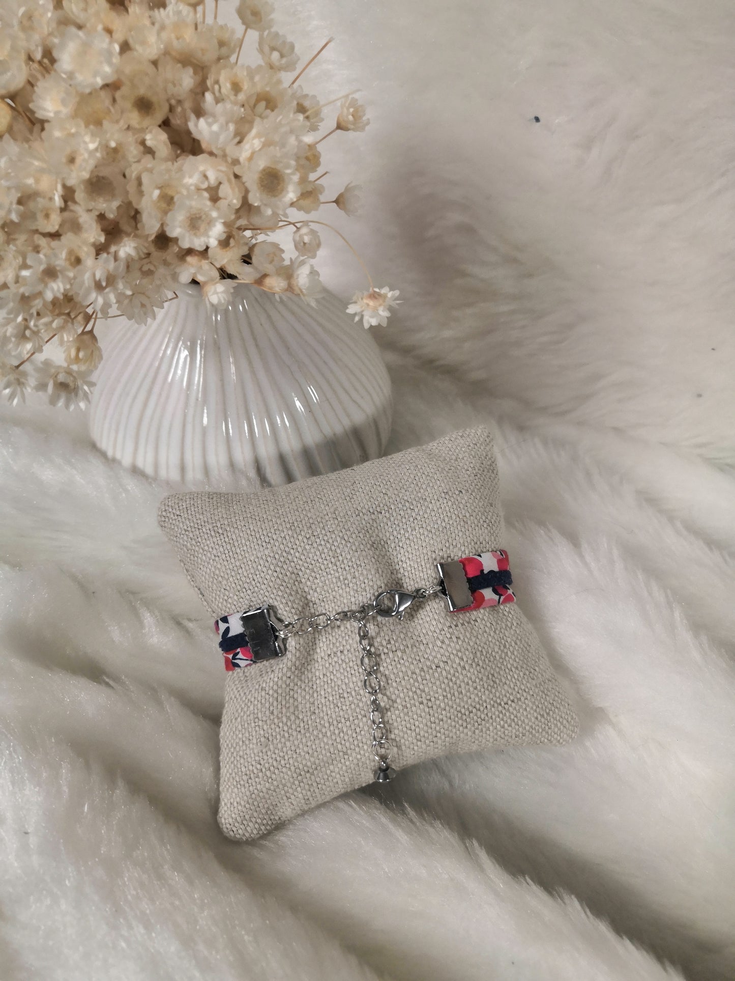 Bracelet en liberty 3 cordons - rouge & bleu