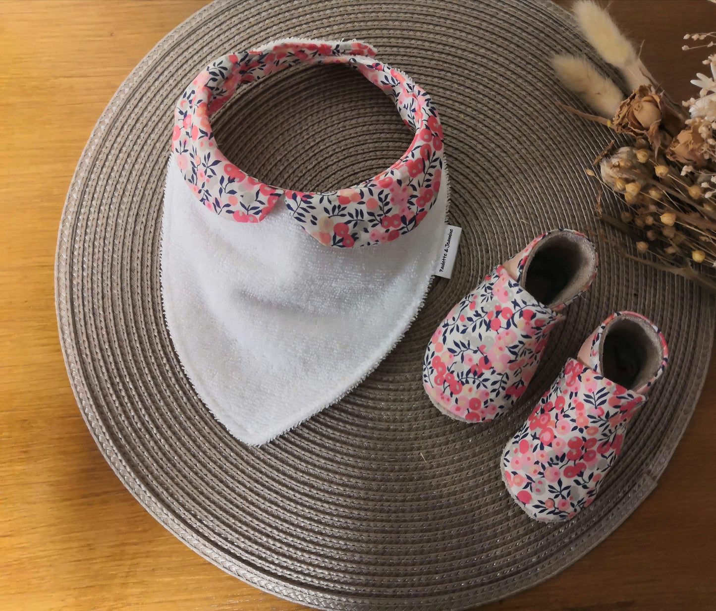 Chaussons bébé en cuir & liberty - taille 3 mois