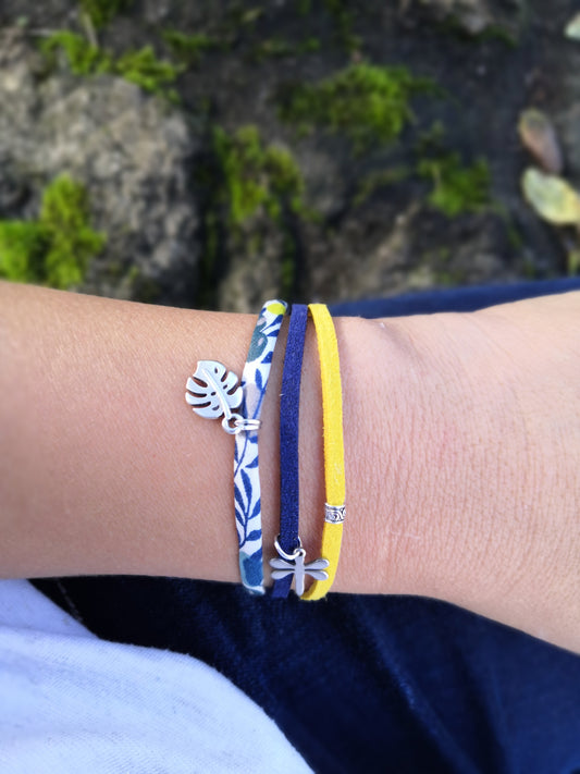 Bracelet en liberty 3 cordons - bleu & jaune