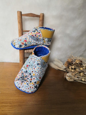 Chaussons bébé en cuir & liberty
