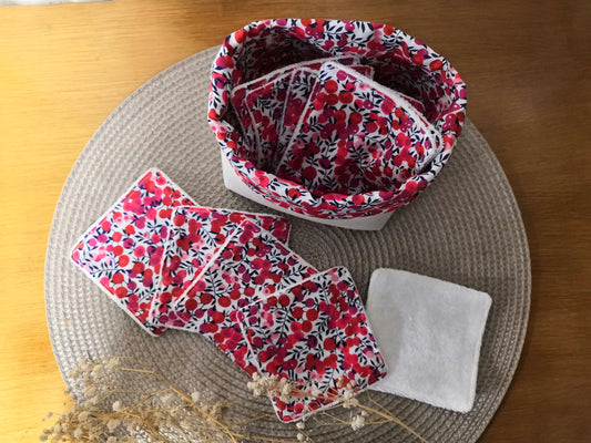 Panier et ses Lingettes démaquillantes lavables en liberty